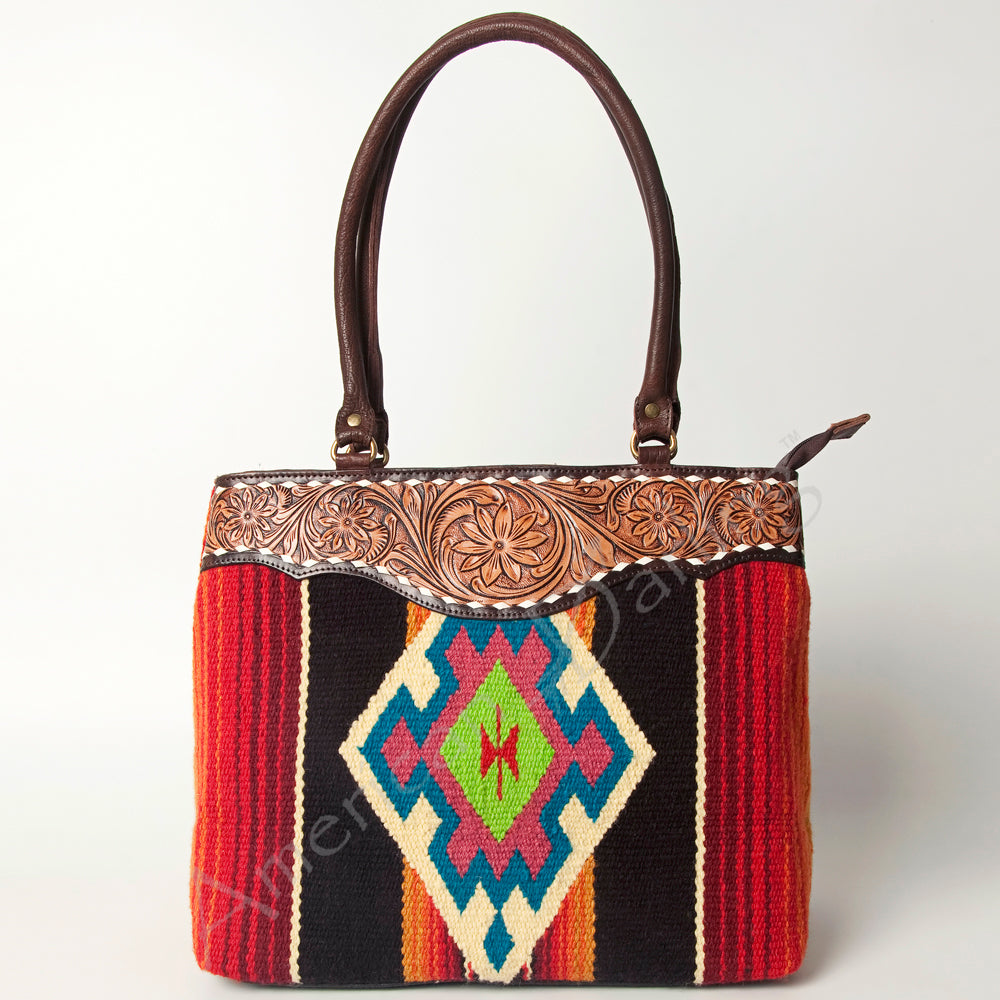 American Darling Tote Hand Tooled Saddle Blanket Genuine Leather