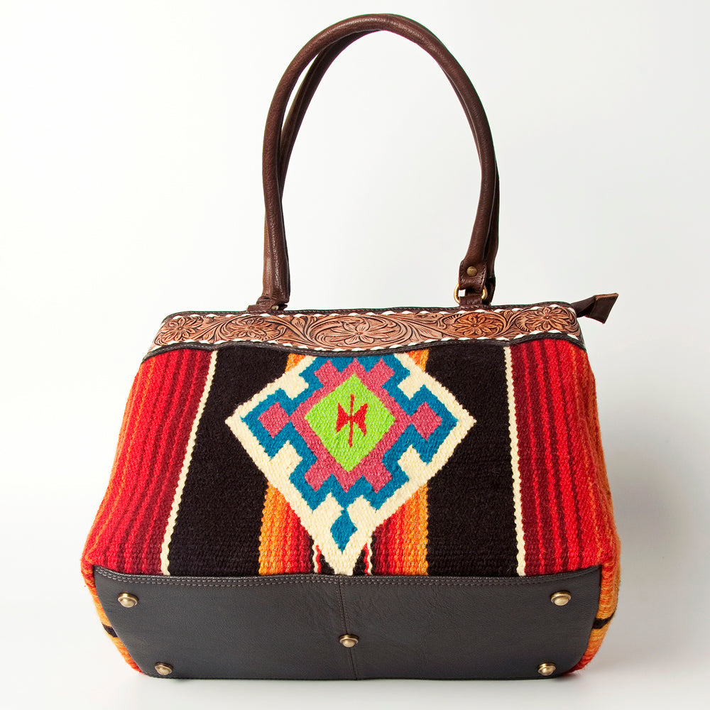American Darling Tote Hand Tooled Saddle Blanket Genuine Leather
