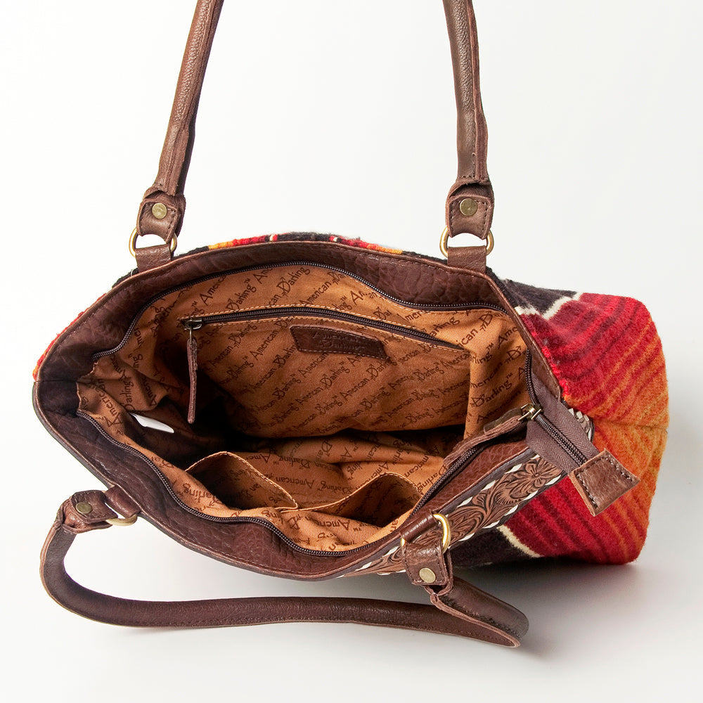 American Darling Tote Hand Tooled Saddle Blanket Genuine Leather