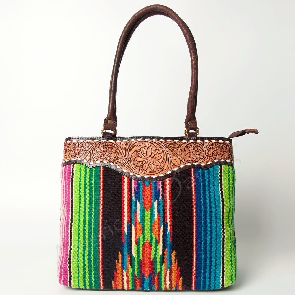 American Darling Tote Hand Tooled Saddle Blanket Genuine Leather