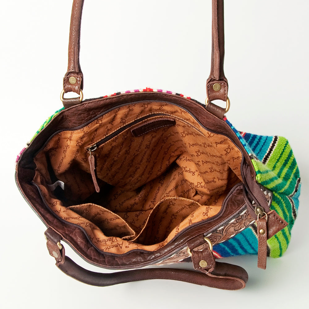 American Darling Tote Hand Tooled Saddle Blanket Genuine Leather