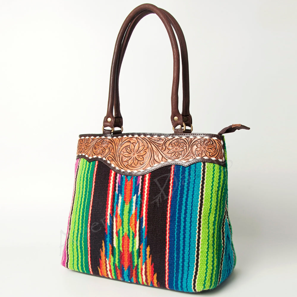 American Darling Tote Hand Tooled Saddle Blanket Genuine Leather