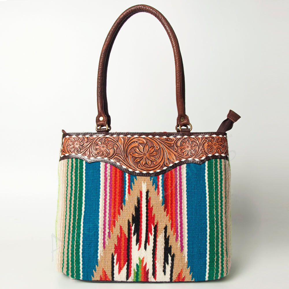 American Darling Tote Hand Tooled Saddle Blanket Genuine Leather