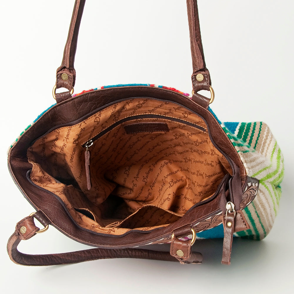 American Darling Tote Hand Tooled Saddle Blanket Genuine Leather