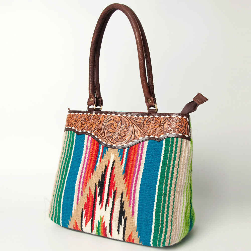 American Darling Tote Hand Tooled Saddle Blanket Genuine Leather