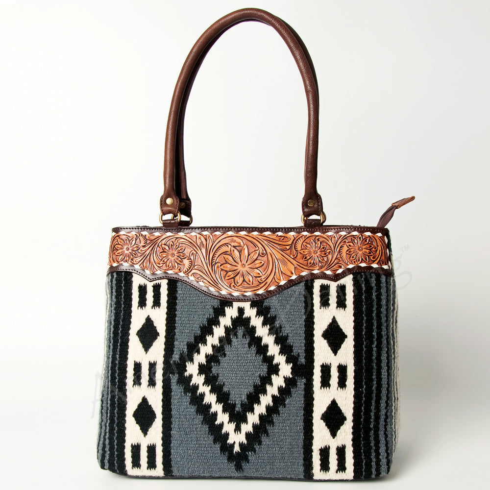 American Darling Tote Hand Tooled Saddle Blanket Genuine Leather