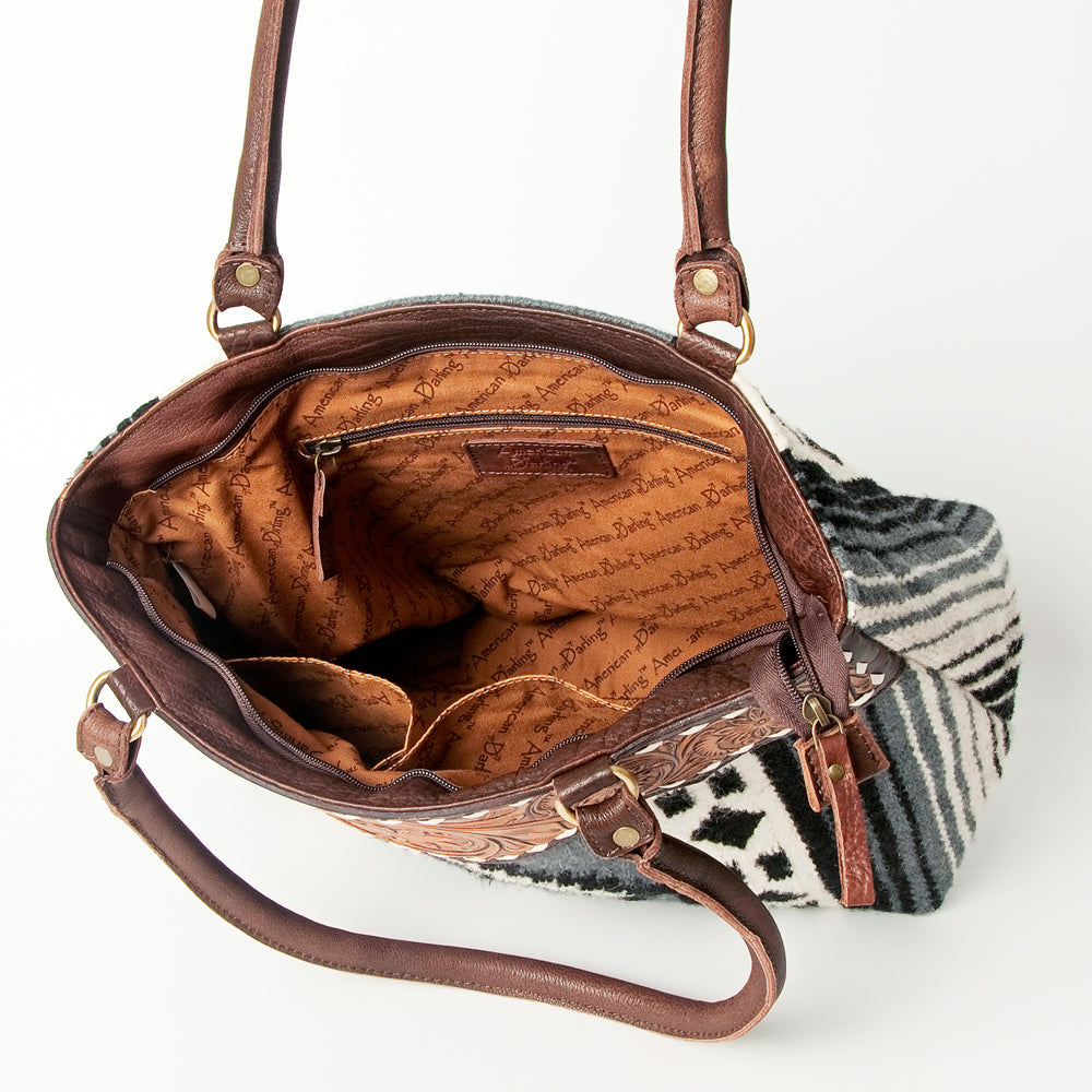 American Darling Tote Hand Tooled Saddle Blanket Genuine Leather