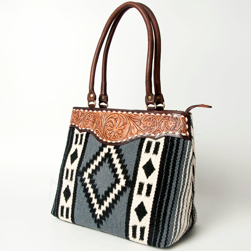 American Darling Tote Hand Tooled Saddle Blanket Genuine Leather