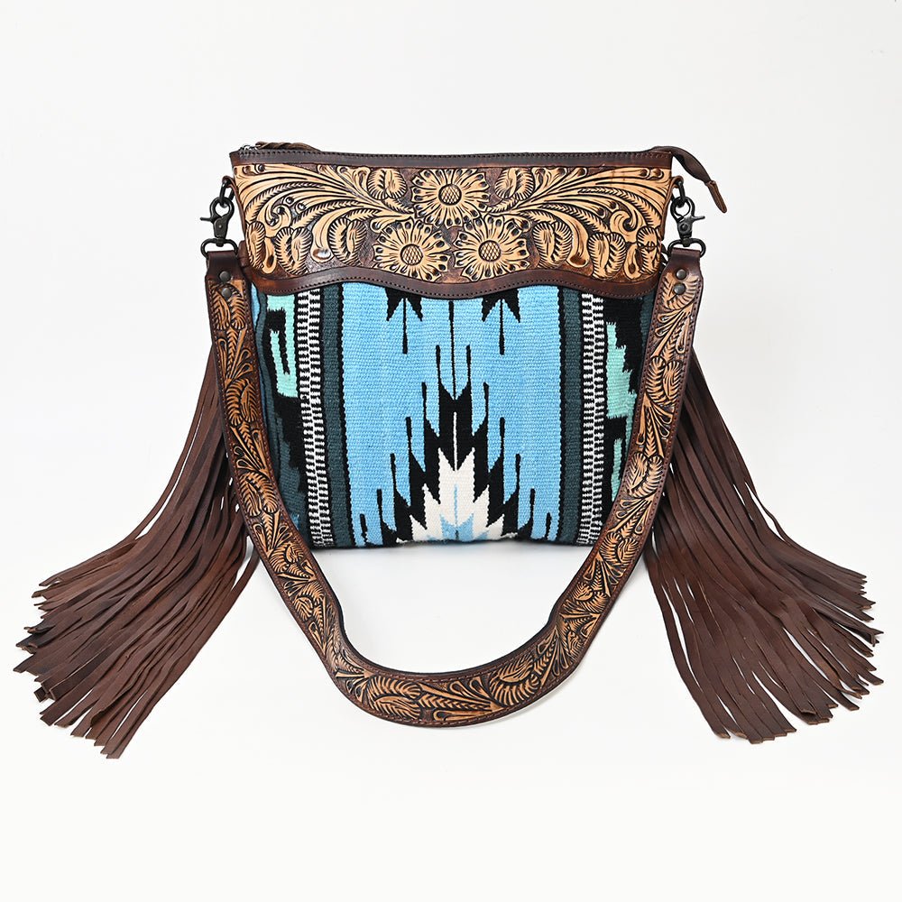 American Darling Signature Crossbody Hand Tooled Upcycled Wool Genuine Leather