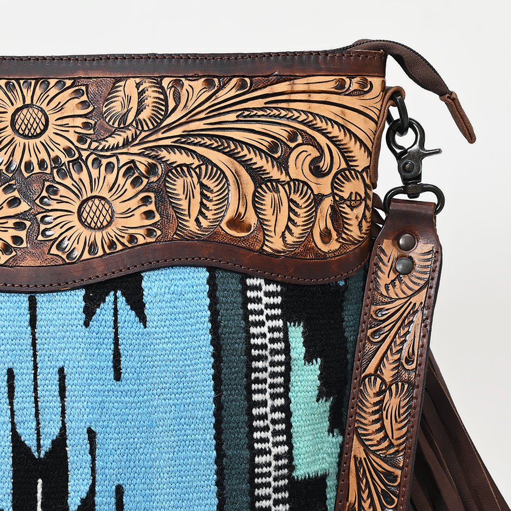 American Darling Signature Crossbody Hand Tooled Upcycled Wool Genuine Leather