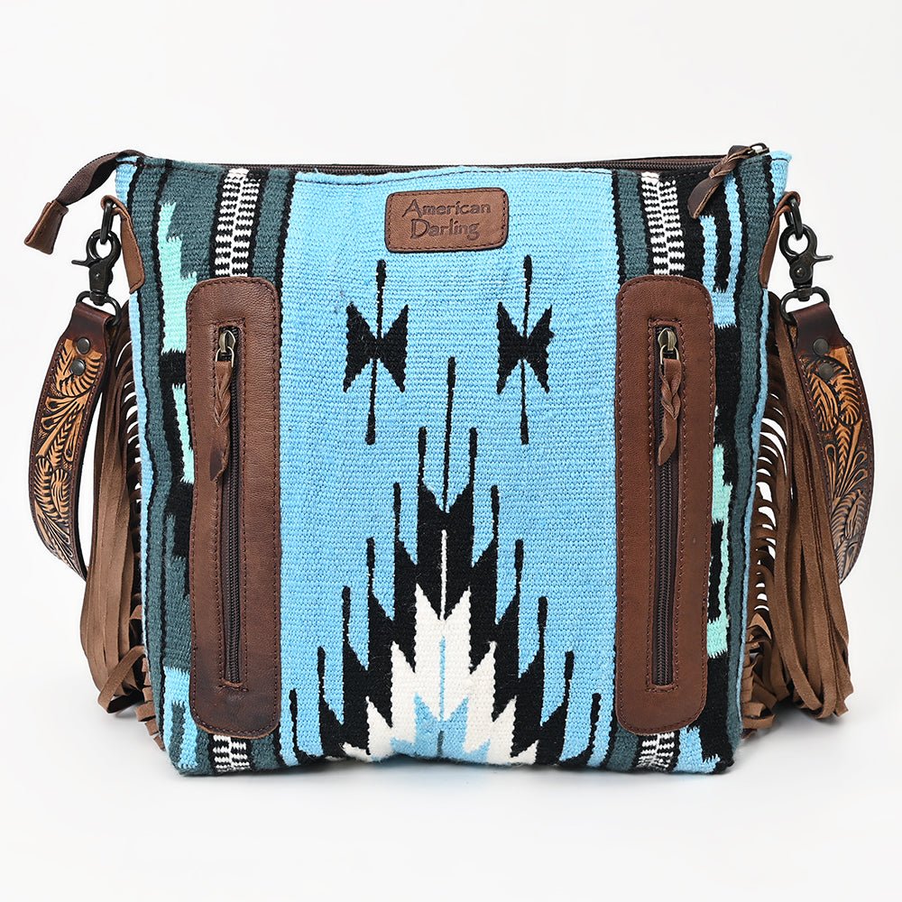 American Darling Signature Crossbody Hand Tooled Upcycled Wool Genuine Leather