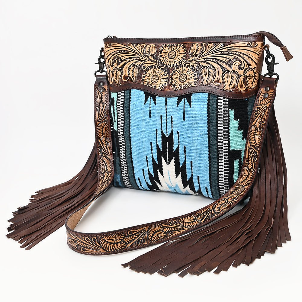 American Darling Signature Crossbody Hand Tooled Upcycled Wool Genuine Leather