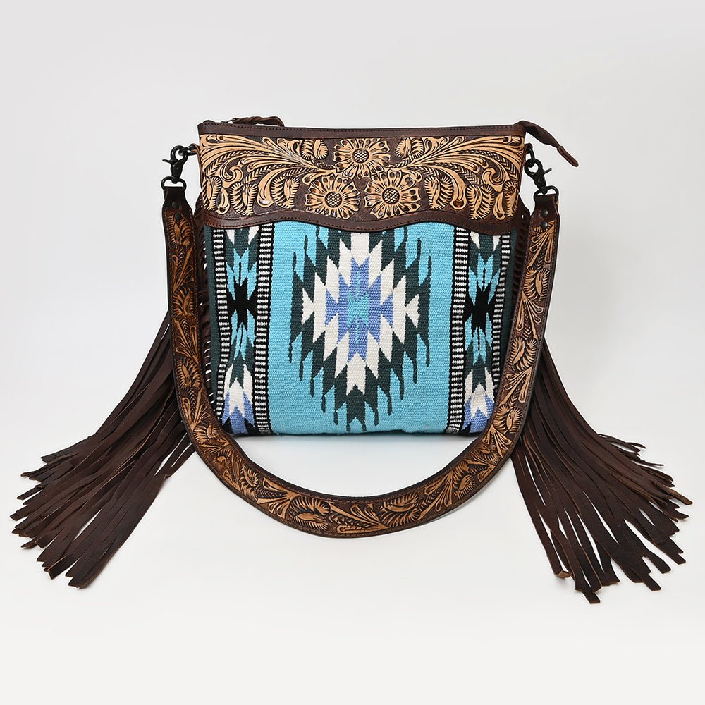 American Darling Signature Crossbody Hand Tooled Upcycled Wool Genuine Leather