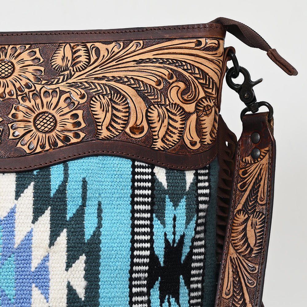American Darling Signature Crossbody Hand Tooled Upcycled Wool Genuine Leather