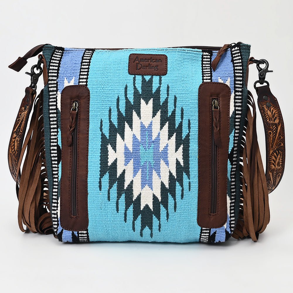 American Darling Signature Crossbody Hand Tooled Upcycled Wool Genuine Leather