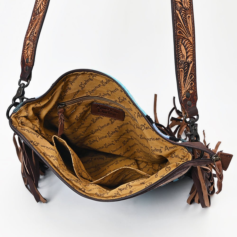 American Darling Signature Crossbody Hand Tooled Upcycled Wool Genuine Leather