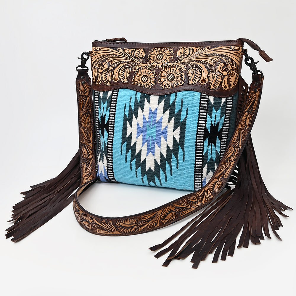 American Darling Signature Crossbody Hand Tooled Upcycled Wool Genuine Leather