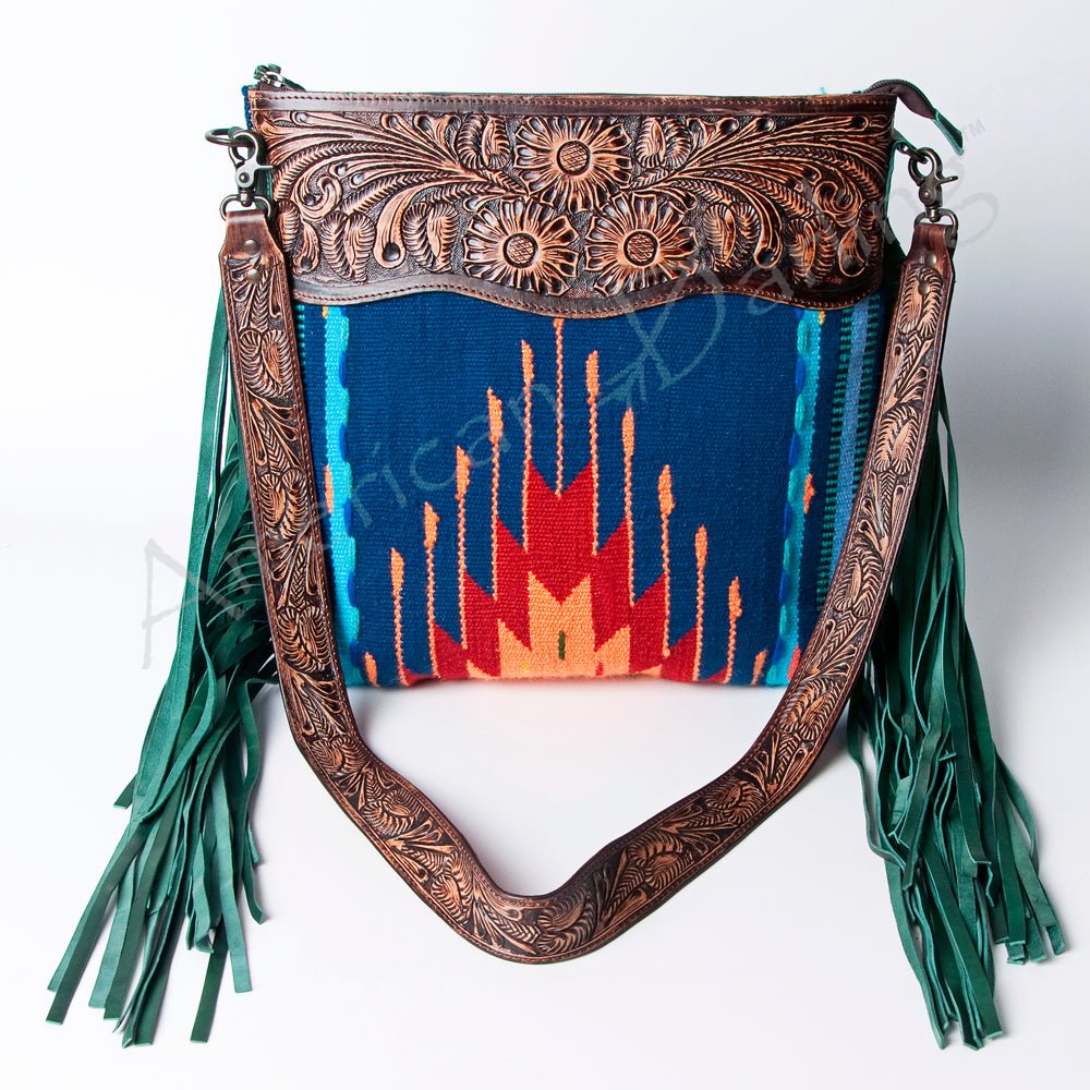 American Darling Signature Crossbody Hand Tooled Upcycled Wool Genuine Leather
