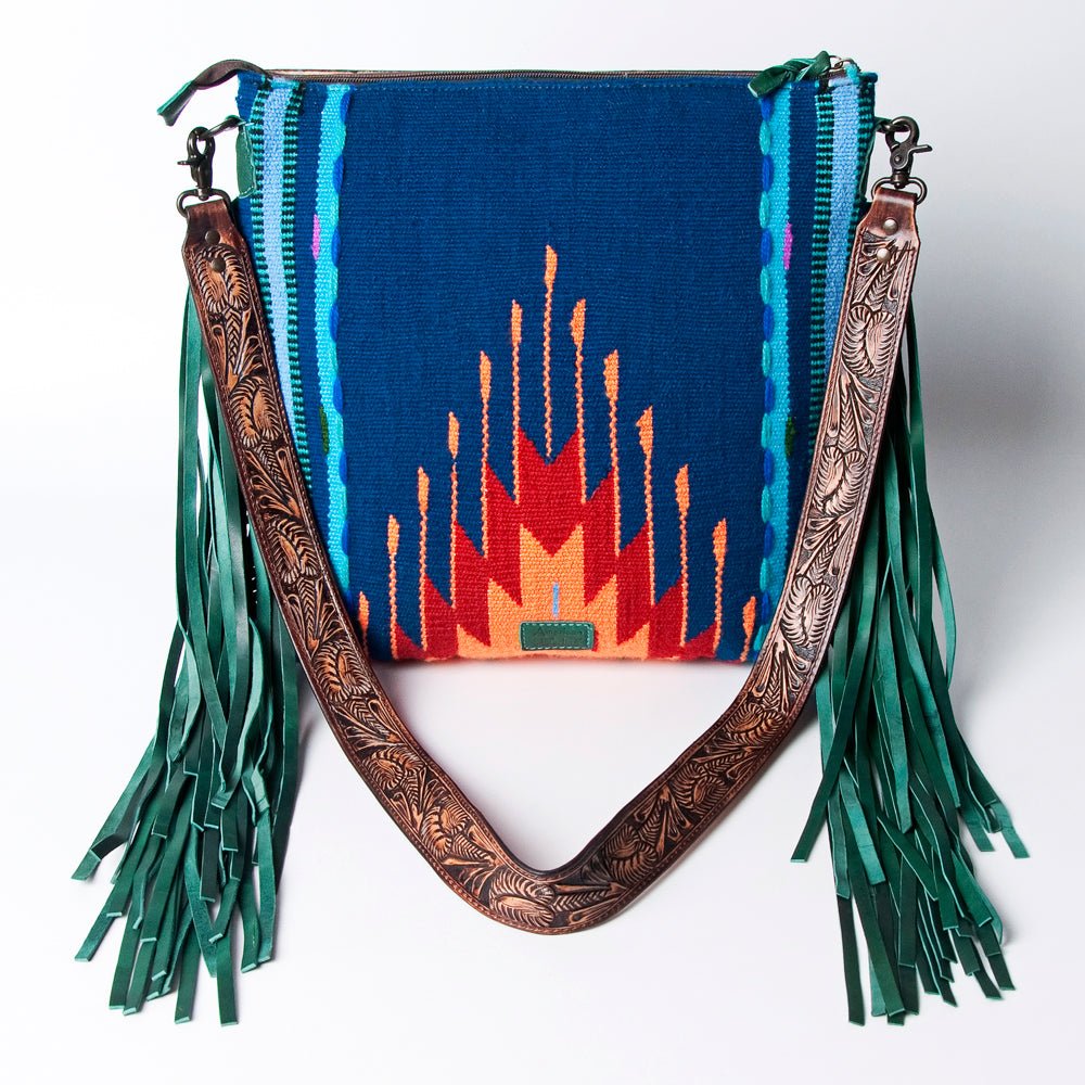 American Darling Signature Crossbody Hand Tooled Upcycled Wool Genuine Leather