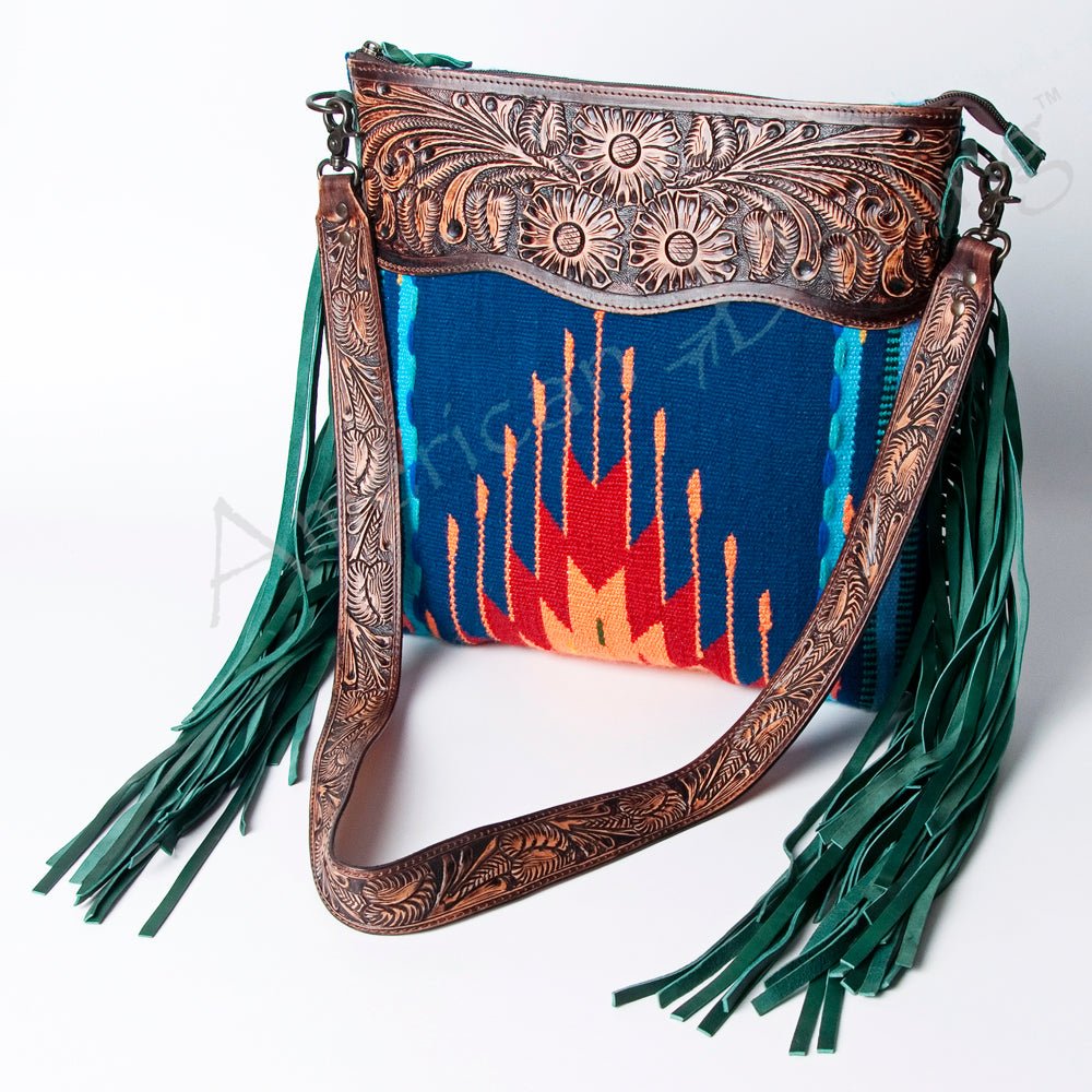 American Darling Signature Crossbody Hand Tooled Upcycled Wool Genuine Leather