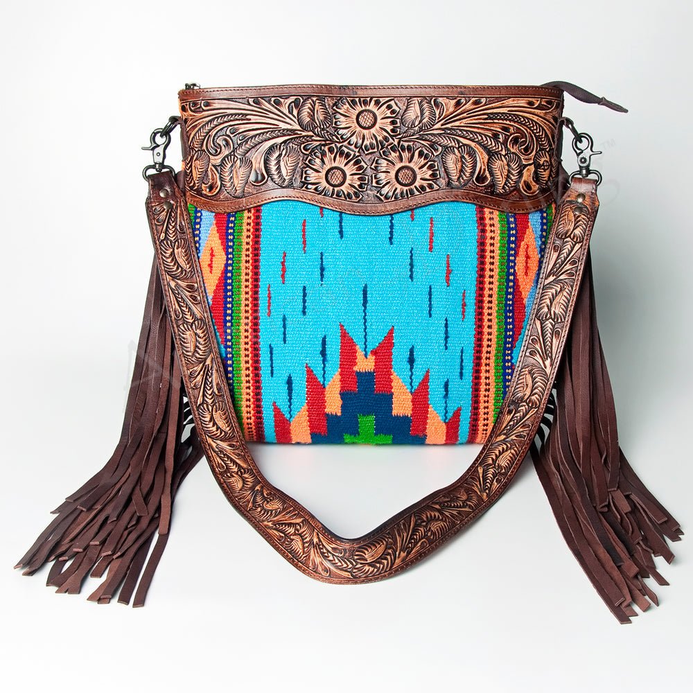 American Darling Signature Crossbody Hand Tooled Upcycled Wool Genuine Leather