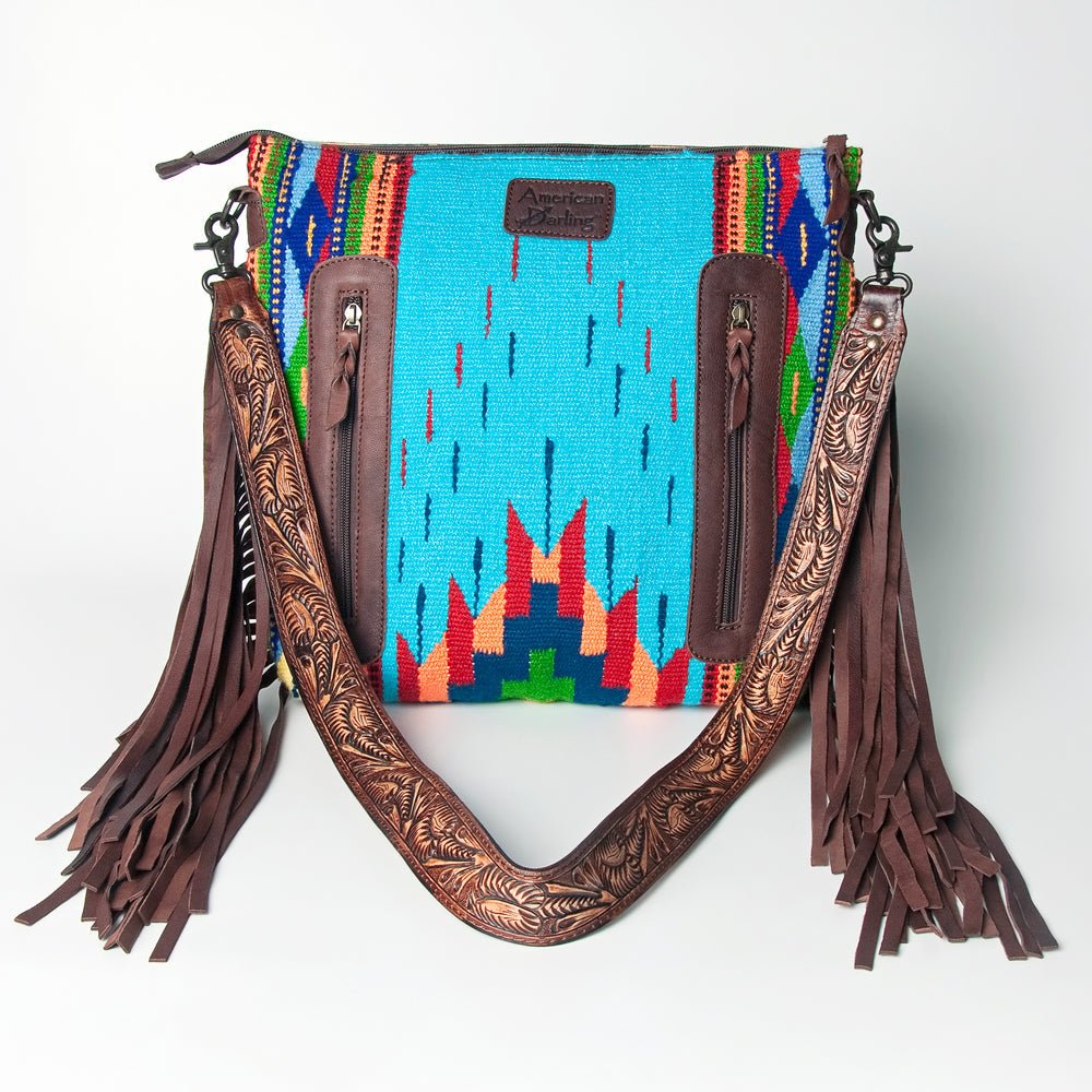 American Darling Signature Crossbody Hand Tooled Upcycled Wool Genuine Leather