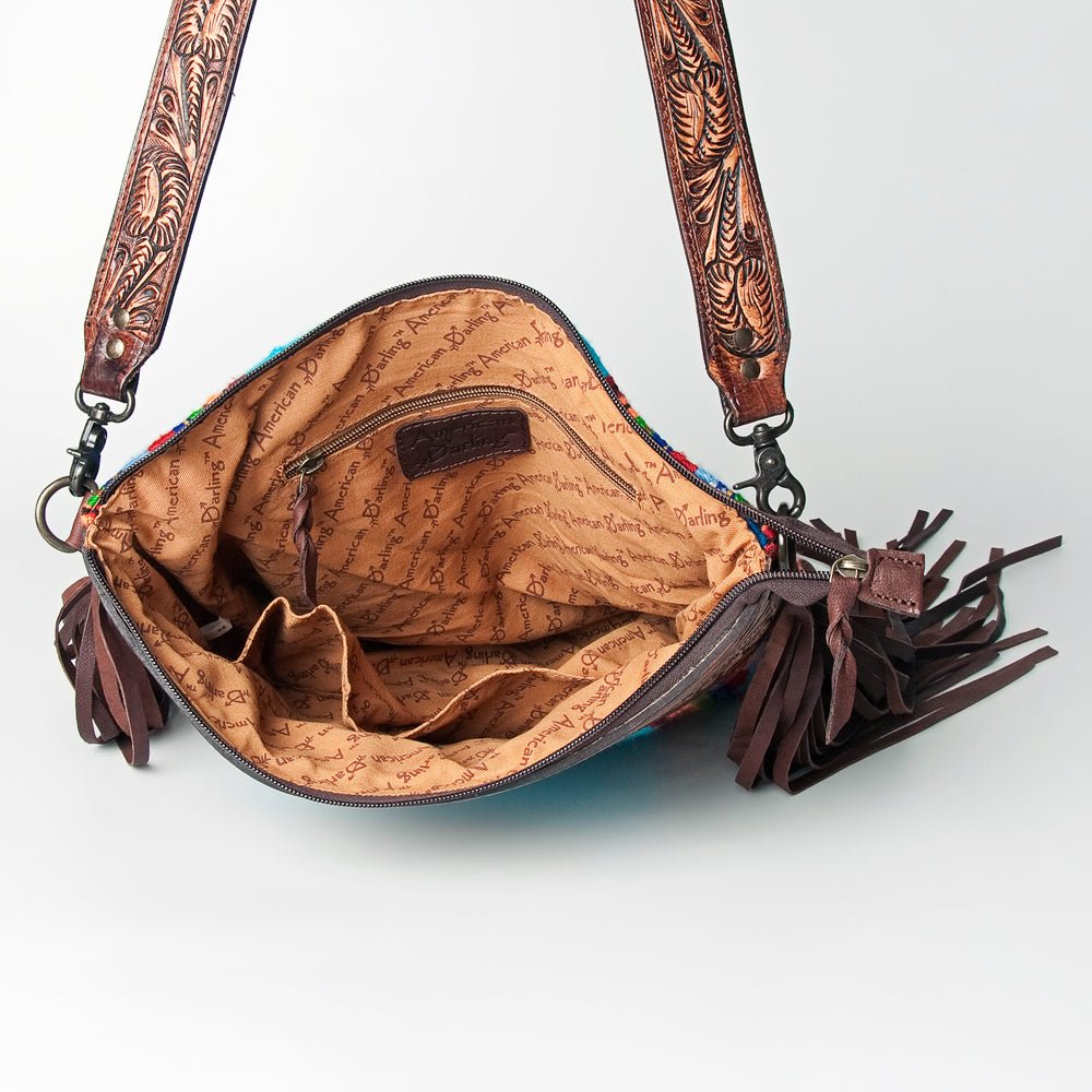 American Darling Signature Crossbody Hand Tooled Upcycled Wool Genuine Leather