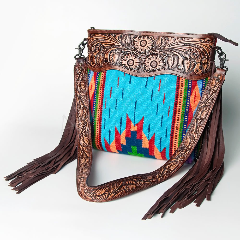 American Darling Signature Crossbody Hand Tooled Upcycled Wool Genuine Leather