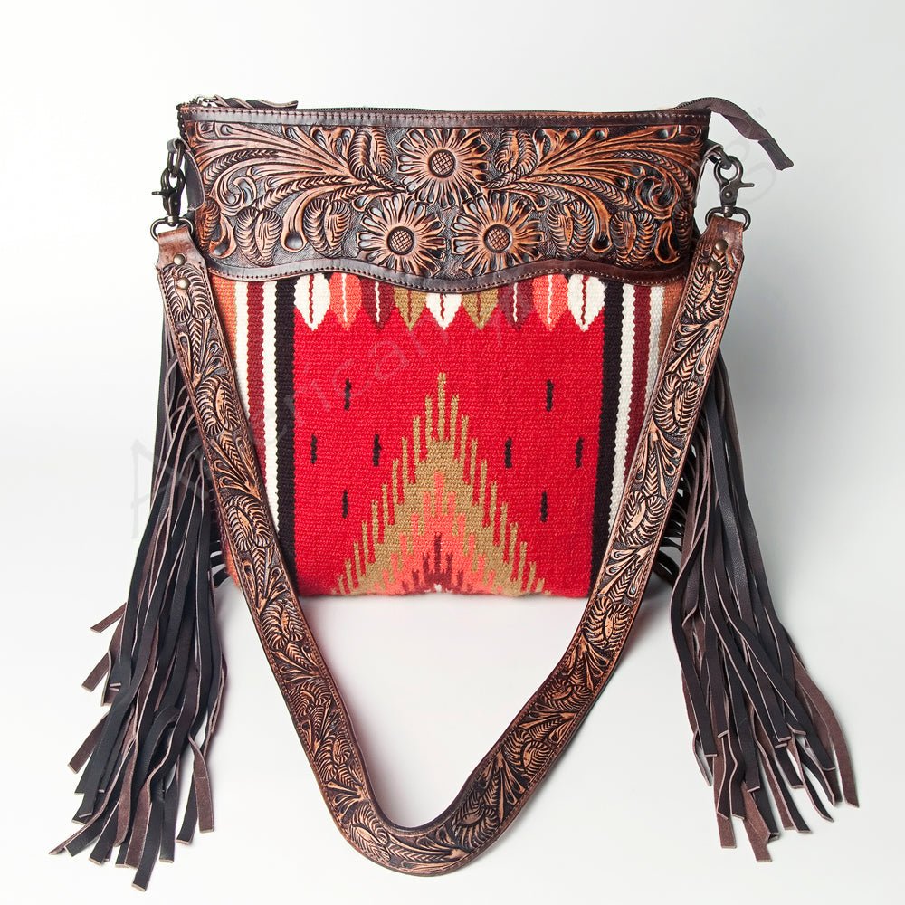 American Darling Signature Crossbody Hand Tooled Upcycled Wool Genuine Leather
