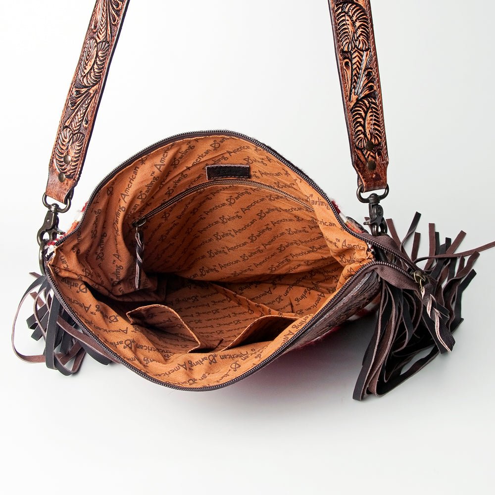 American Darling Signature Crossbody Hand Tooled Upcycled Wool Genuine Leather