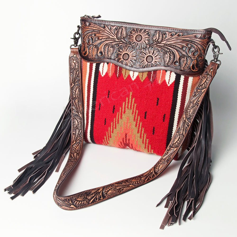 American Darling Signature Crossbody Hand Tooled Upcycled Wool Genuine Leather