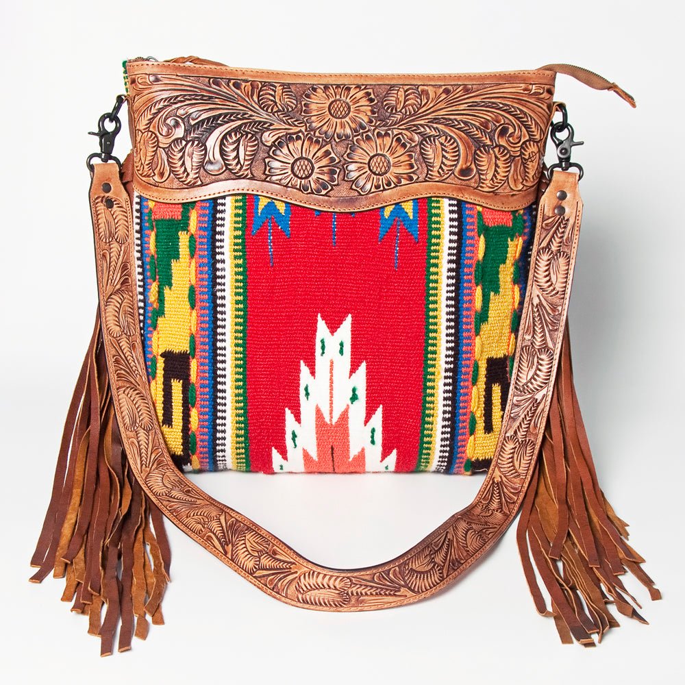 American Darling Signature Crossbody Hand Tooled Upcycled Wool Genuine Leather