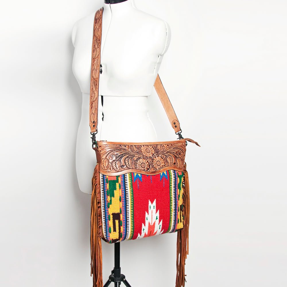 American Darling Signature Crossbody Hand Tooled Upcycled Wool Genuine Leather