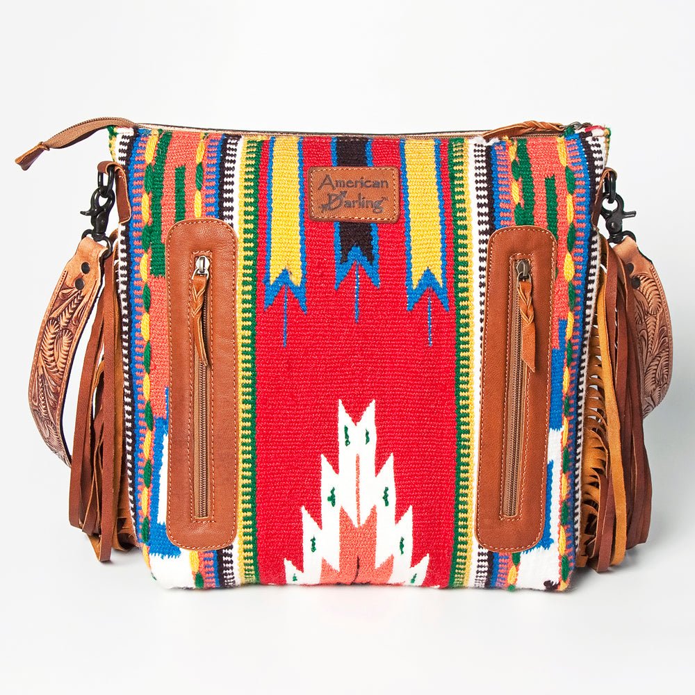 American Darling Signature Crossbody Hand Tooled Upcycled Wool Genuine Leather