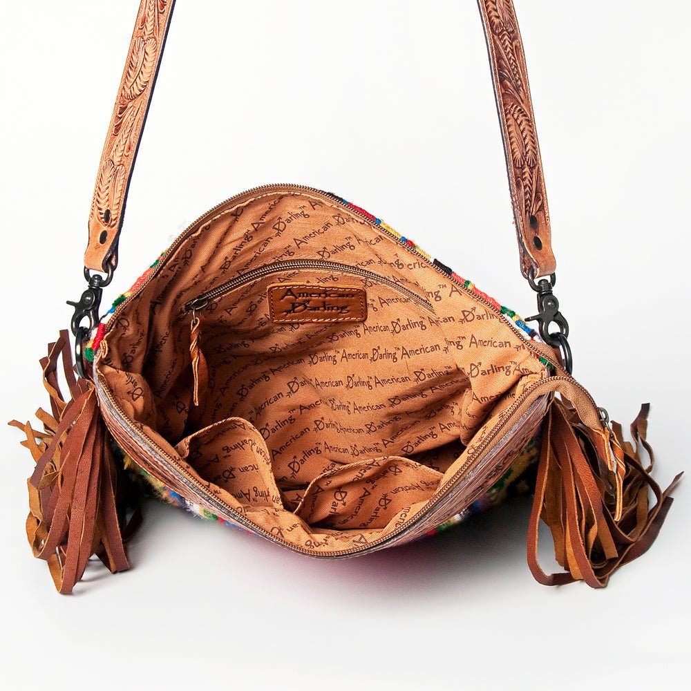 American Darling Signature Crossbody Hand Tooled Upcycled Wool Genuine Leather