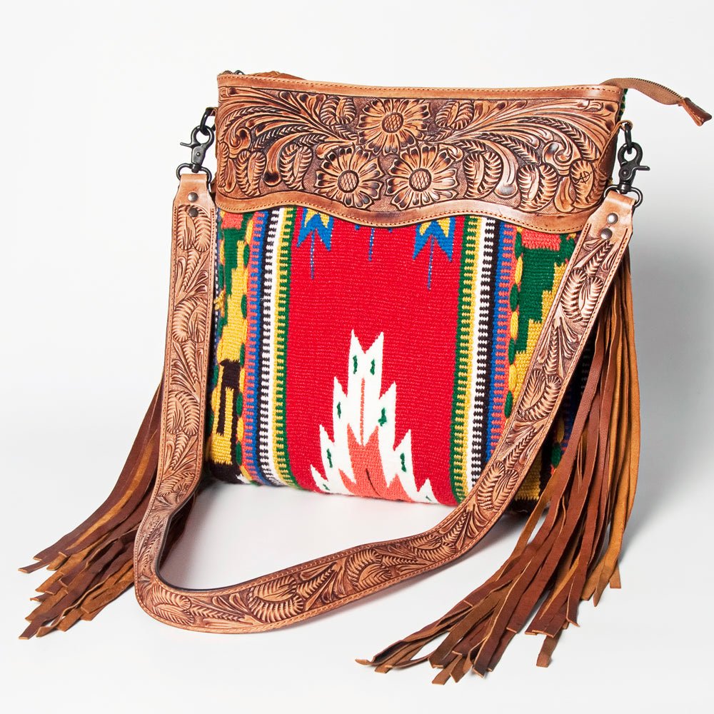 American Darling Signature Crossbody Hand Tooled Upcycled Wool Genuine Leather