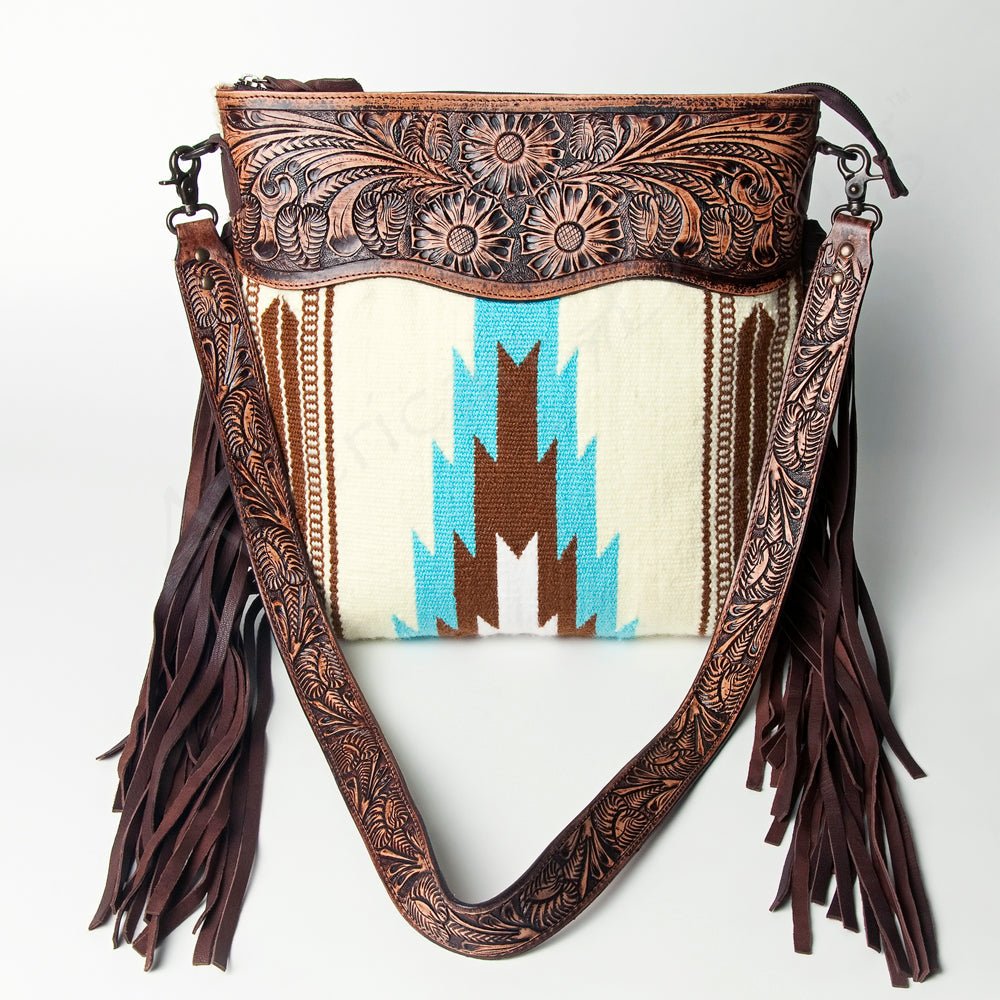 American Darling Signature Crossbody Hand Tooled Upcycled Wool Genuine Leather