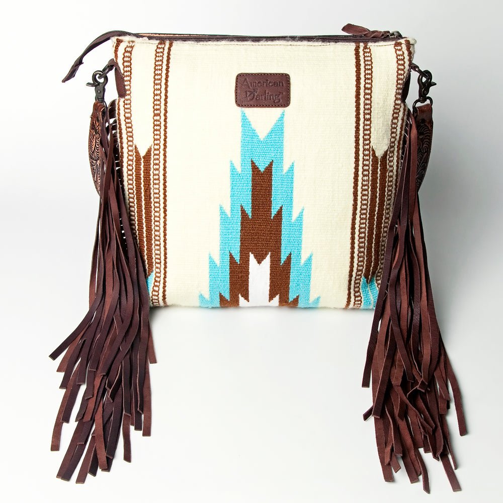 American Darling Signature Crossbody Hand Tooled Upcycled Wool Genuine Leather