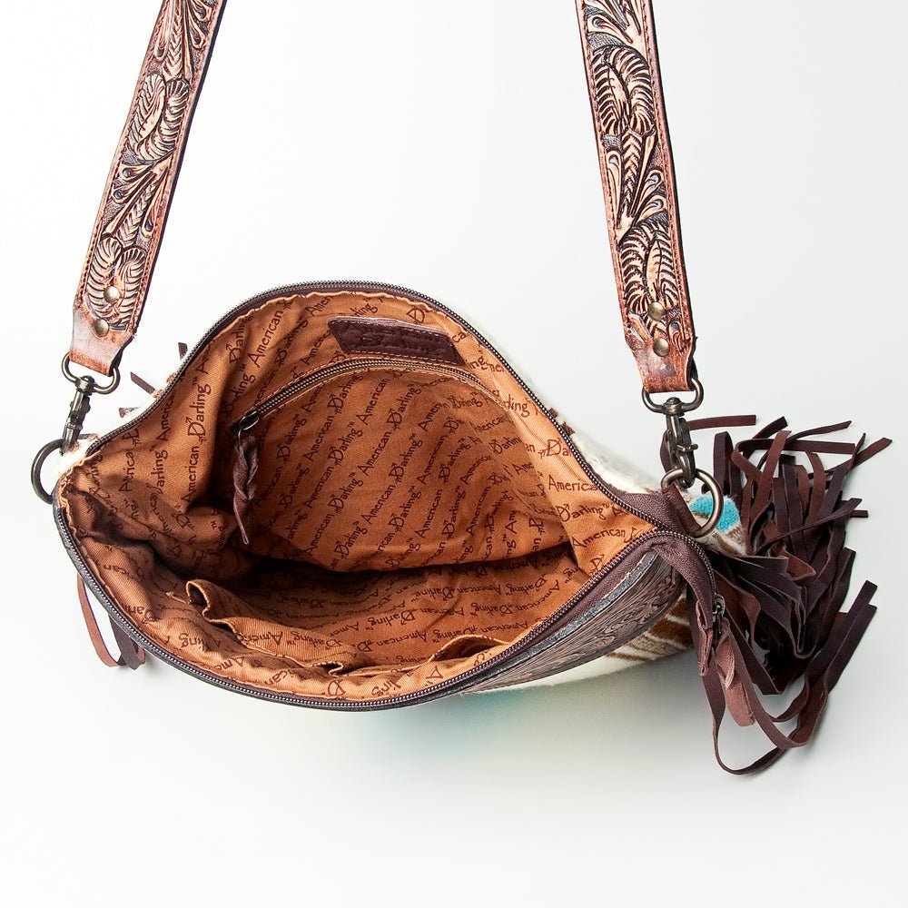American Darling Signature Crossbody Hand Tooled Upcycled Wool Genuine Leather