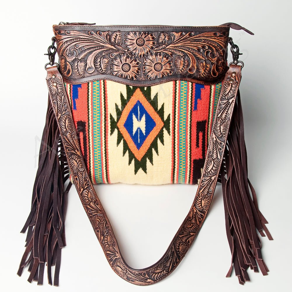 American Darling Signature Crossbody Hand Tooled Upcycled Wool Genuine Leather
