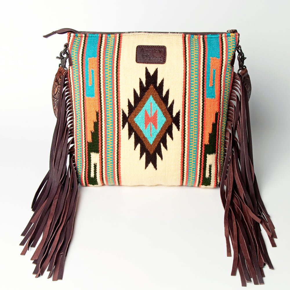 American Darling Signature Crossbody Hand Tooled Upcycled Wool Genuine Leather