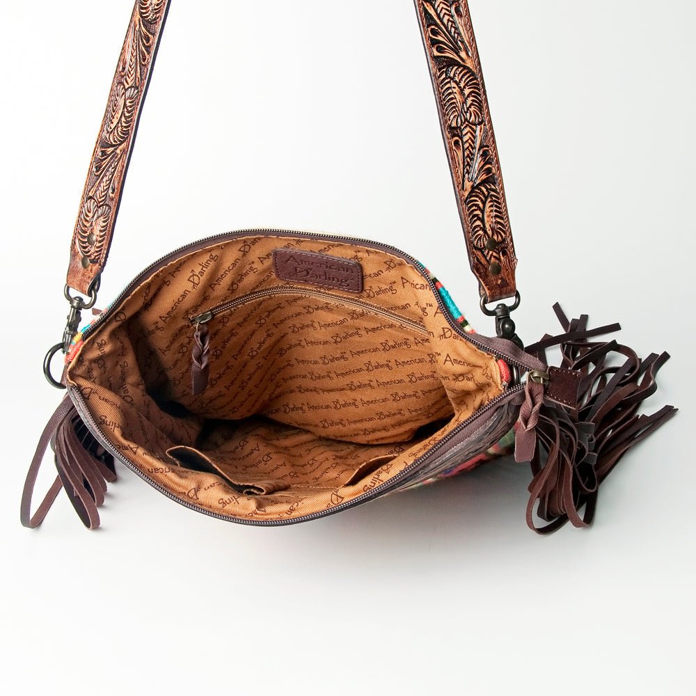 American Darling Signature Crossbody Hand Tooled Upcycled Wool Genuine Leather