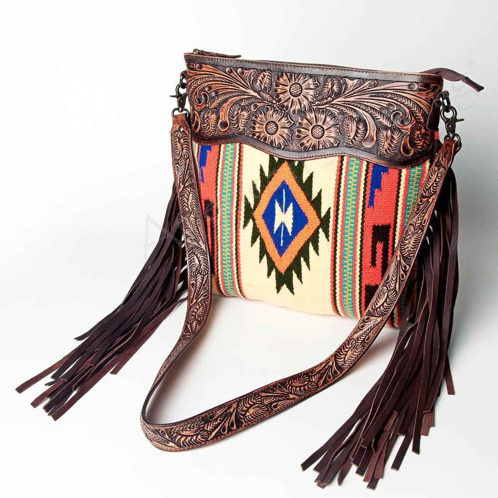 American Darling Signature Crossbody Hand Tooled Upcycled Wool Genuine Leather