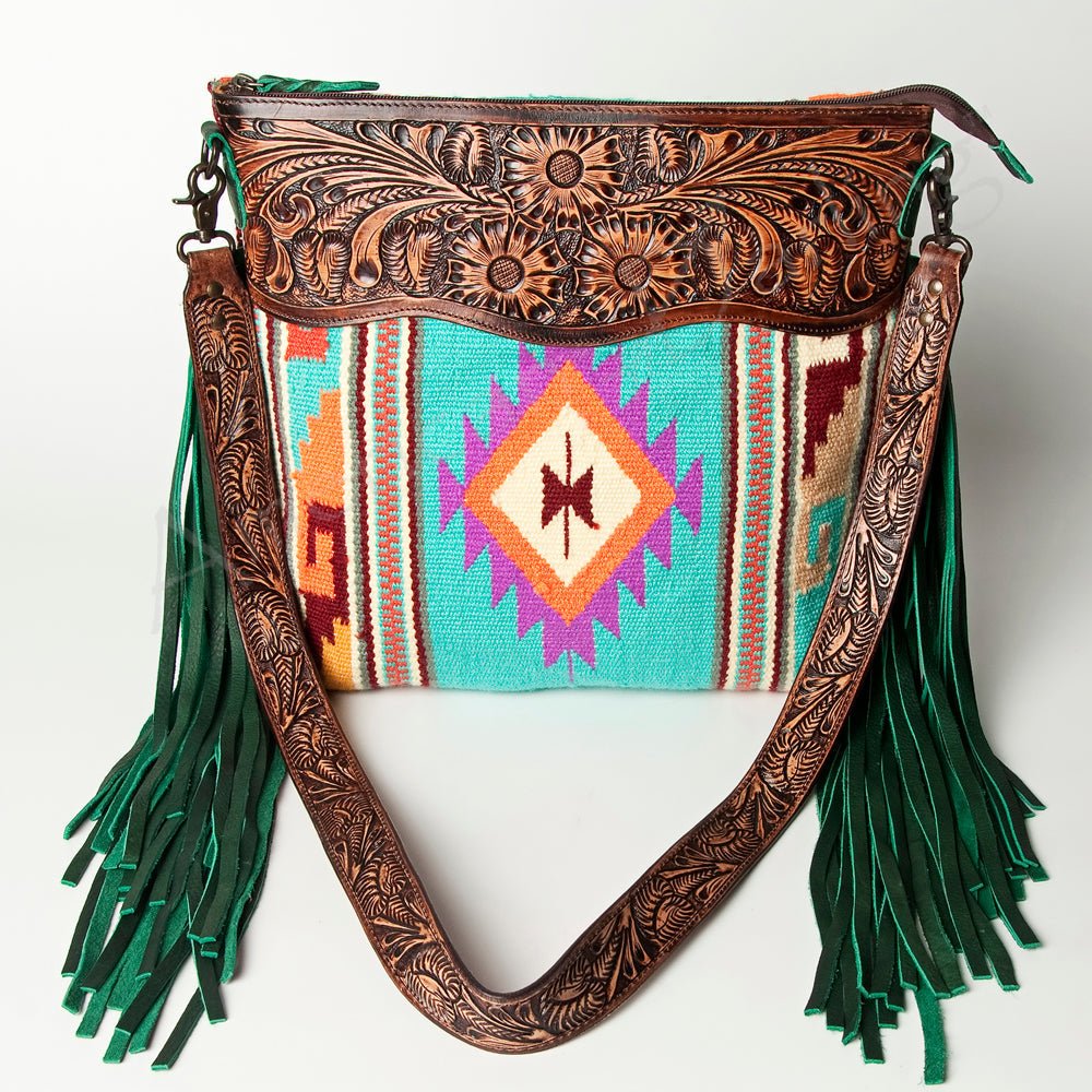 American Darling Signature Crossbody Hand Tooled Upcycled Wool Genuine Leather