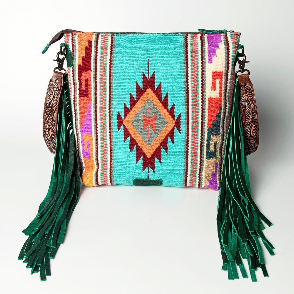 American Darling Signature Crossbody Hand Tooled Upcycled Wool Genuine Leather