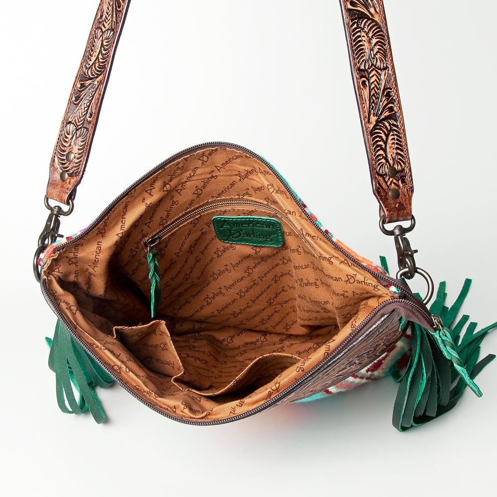 American Darling Signature Crossbody Hand Tooled Upcycled Wool Genuine Leather
