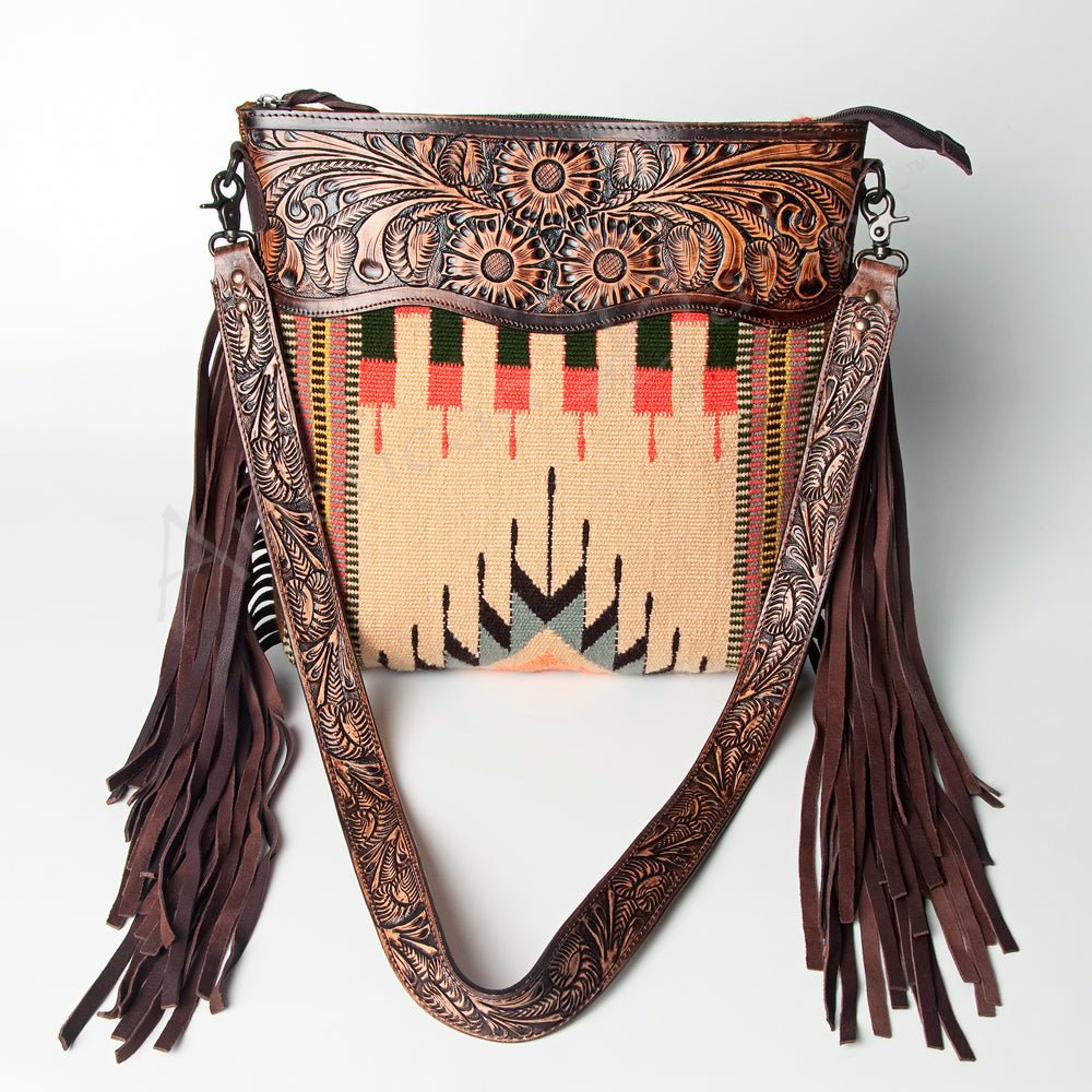 American Darling Signature Crossbody Hand Tooled Upcycled Wool Genuine Leather