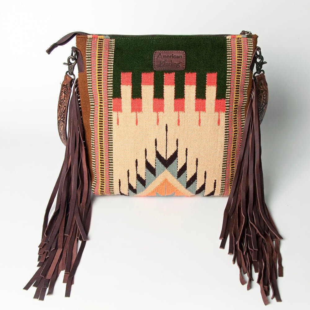 American Darling Signature Crossbody Hand Tooled Upcycled Wool Genuine Leather