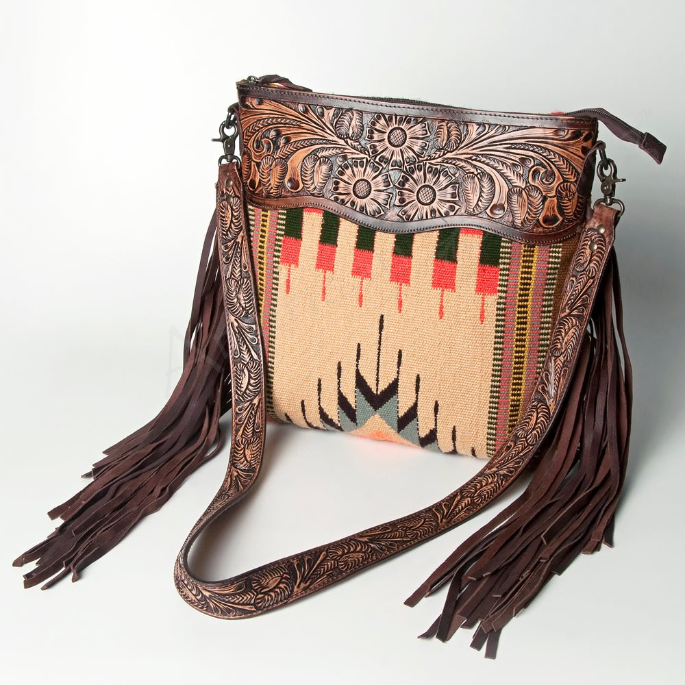 American Darling Signature Crossbody Hand Tooled Upcycled Wool Genuine Leather