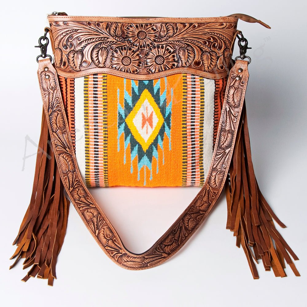 American Darling Signature Crossbody Hand Tooled Upcycled Wool Genuine Leather